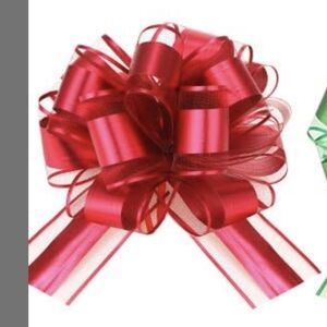 Pull-Ribbon Flower Bows Set Of 5 Color RED 50mm Easy Present/basket Decor